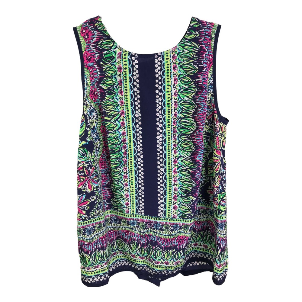 Lilly Pulitzer‎ Women's Sleeveless Silk Blouse Not Too Catty Iona Blue Floral XS